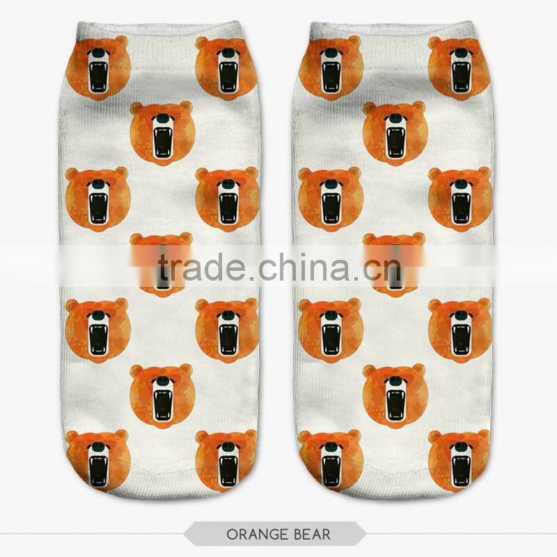 fashion muffin bears black high quality 3d digital full print colorful ankle socks sports unisex custom hot sale stretch spandex