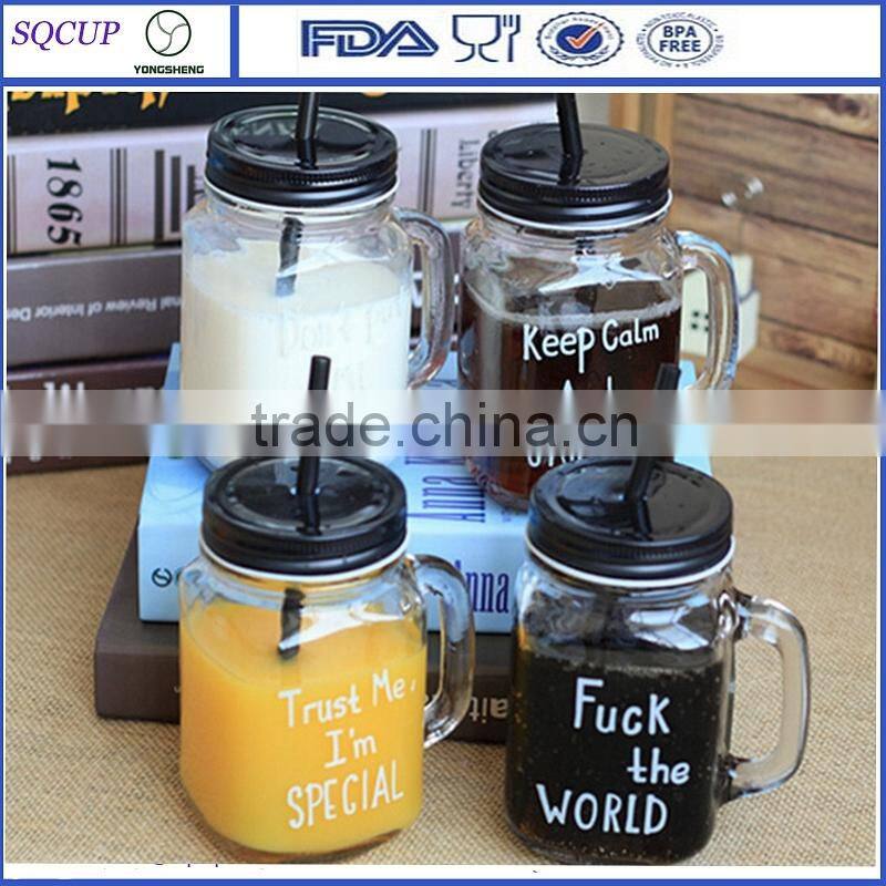 Wholesale Glass Mason Jar With Engraved Logo/Transparent Mason Jar Bottle With Metal Lid and Straw