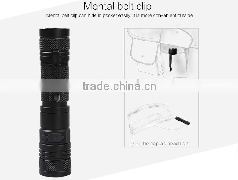 SupFire A2 USB flashlight T6 LED torch focusing flash light