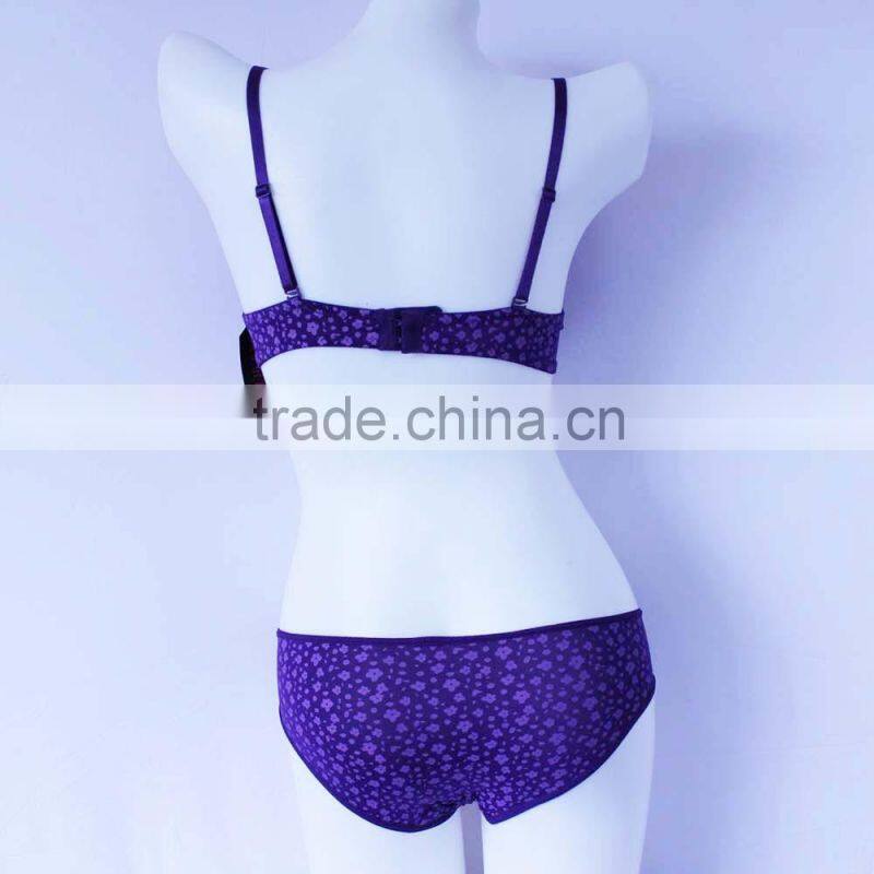 Cute girls women cotton push up bra set with print