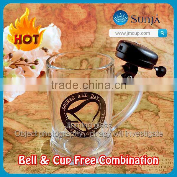 SH440 Promotional drink beer glass cup mug with bell machine made bell beer glass mug stein bell drinking glass mug cup glasses