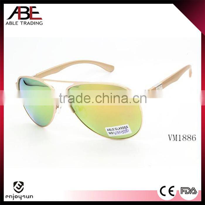 2016 womens oversized fashion gold mirror uv400 lens polarized sun glasses metal promotion sunglasses eyewear