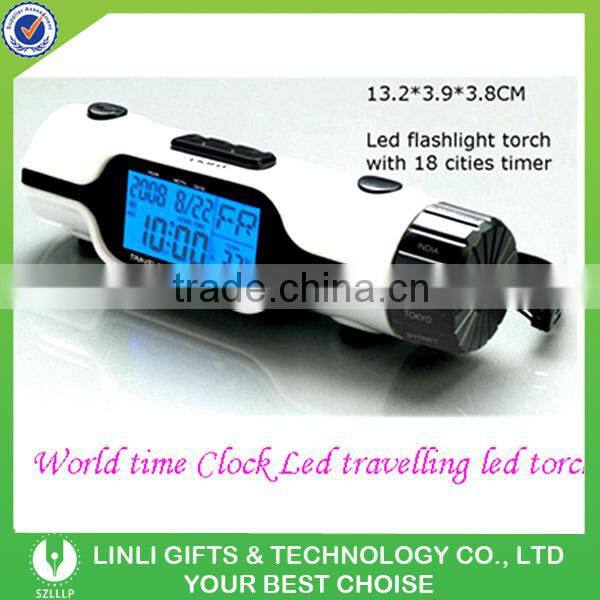 Promotional gift led torch world time travel clock