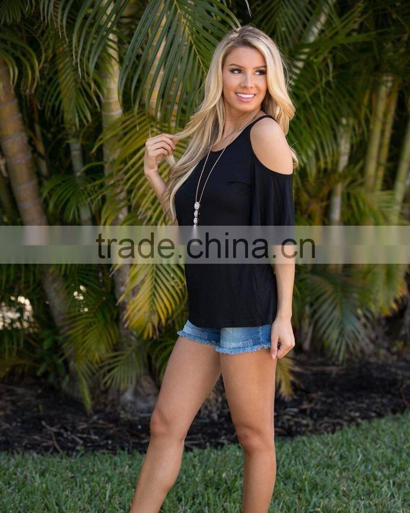 Casual Amazing Cold Shoulder Cut Out Solid Color Modal Blouse
