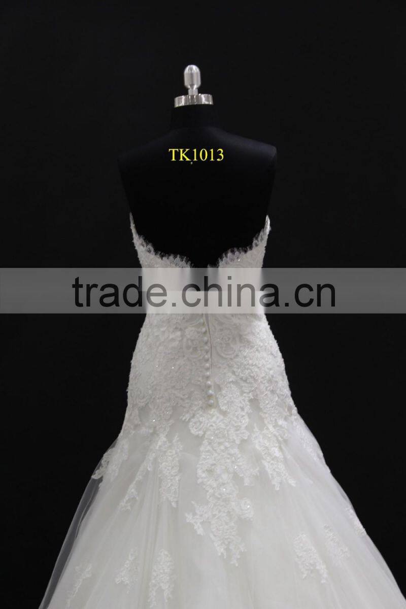 Factory real sample! 2016 new elegant mermaid sweetheart full skirt long train lace wedding dress