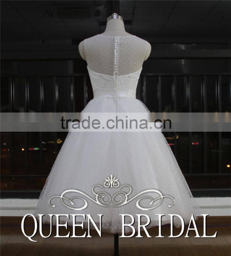 2015 Sleeveless Transparent Tulle Butterfly Wedding Dress Short Ball Gown