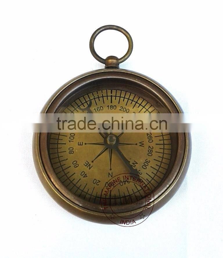 ANTIQUE POCKET COMPASS - BRASS FLAT COMPASS - NAUTICAL ANTIQUE COMPASS