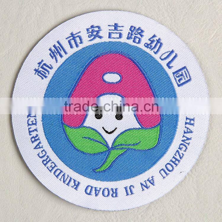 Woven fabric badge with round cut for school children clothing
