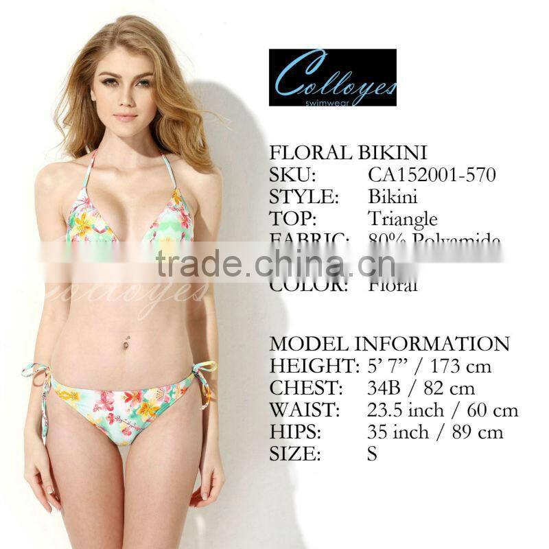 New Sexy 2016 Colloyes Bikini Swimsuit Floral Triangle Top with Classic Cut Bottom