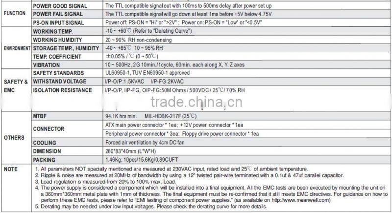 UL approved meanwell ipc-300a 1U ATX P4 300w industrial power supply