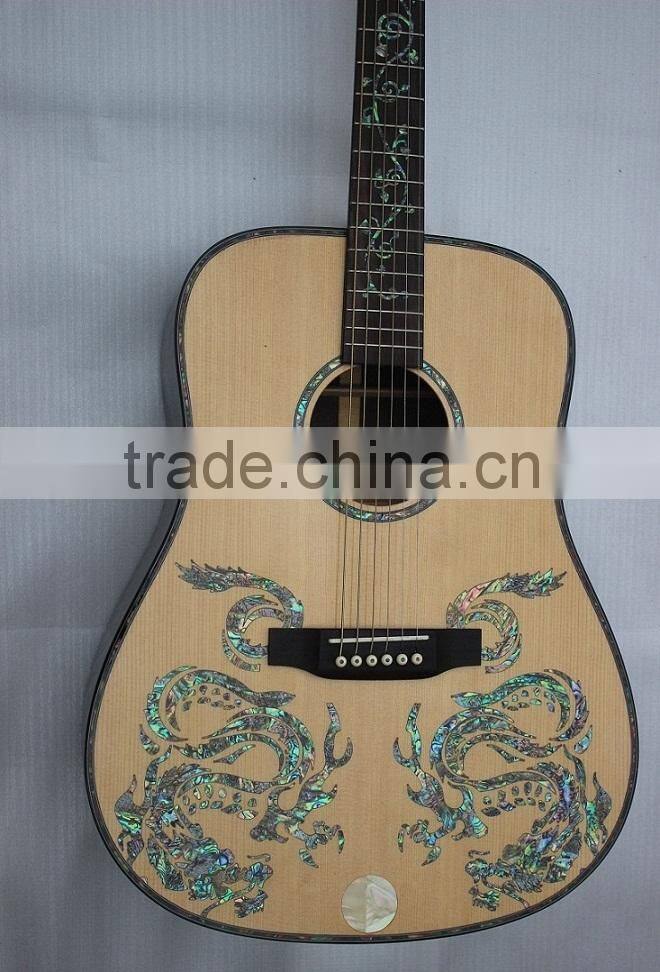 Weifang Rebon 41 inch All Solid wood D45 Acoustic Guitar with Real abalone dragon inlay