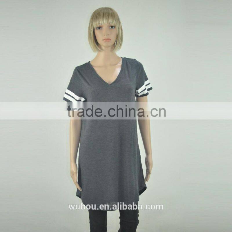 Women's V-neck short stripe sleeve t-shirt