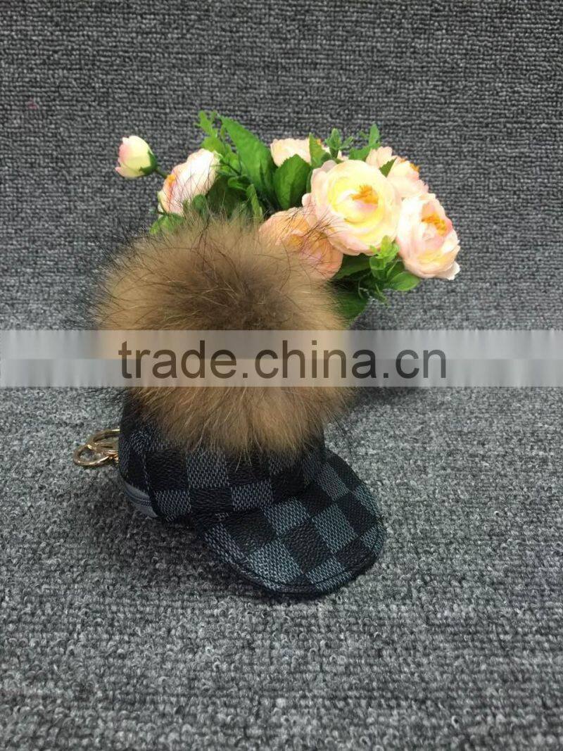 Fashion promotional gifts coin purse with raccoon fur ball keychain
