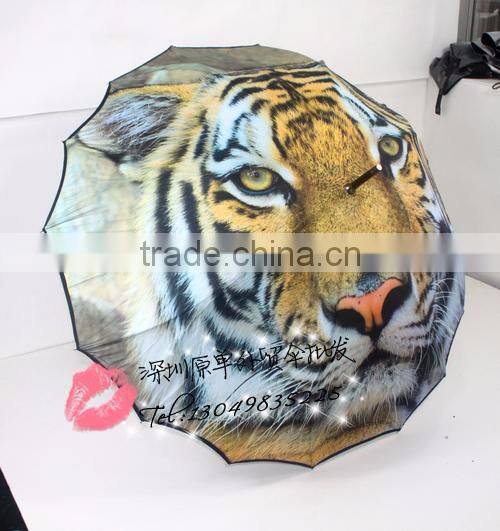 full digital walking stick lotus frame fibergalss one piece cover printed umbrella