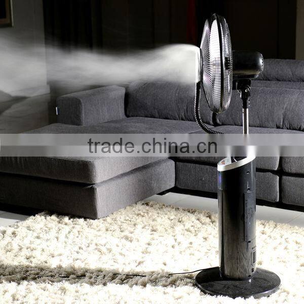 Home appliance misting fan with universal remote control