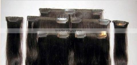 clip-in 100% human hair extension 1# Jet black color 100g clip in hair weft 1set/lot