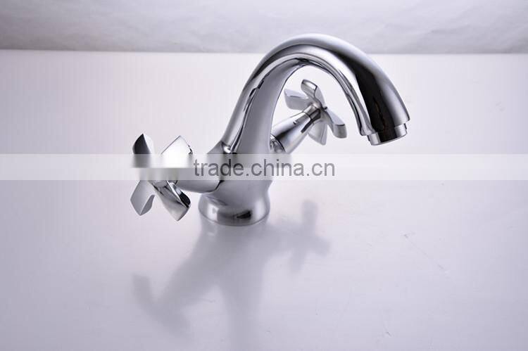 QL-0422 new design fashion polished bathroom brass bridge dual handle basin faucet