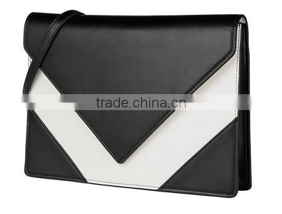 2016 HOT design fashion lady genuine leather envelope clutch bags with color matched saffiano leather purse for women
