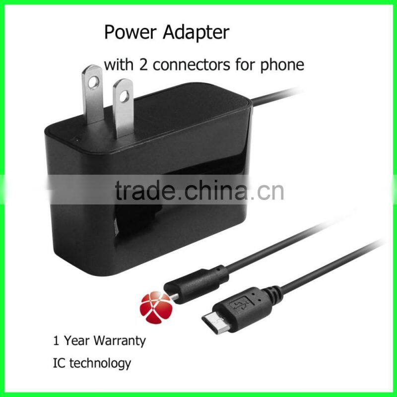 US EU AU UK plug Portable Phone charger with 2 in 1 cables For Cell Phone 5V 2.1A 2.4A
