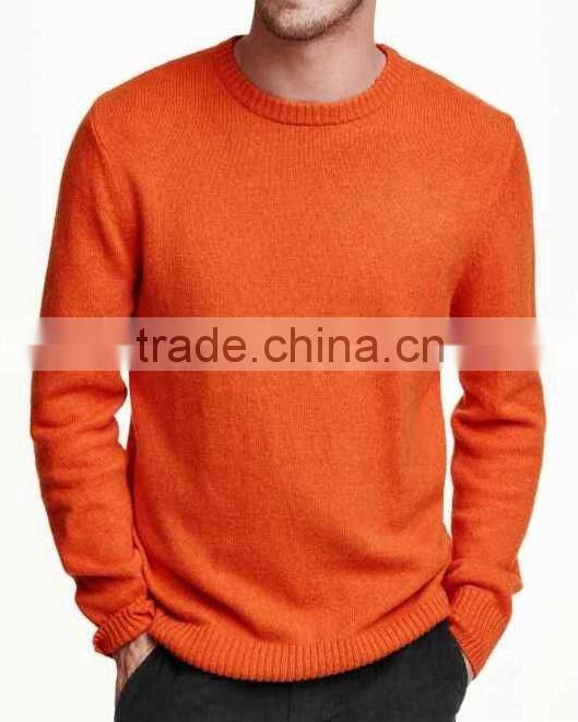 men's round neck long sleeve pullover orange color knitted sweater