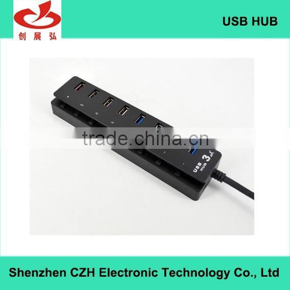 Hot selling powered usb por hub, 5 Gbps driver download high speed 7 port usb hub 3.0 with 1 quick charging port
