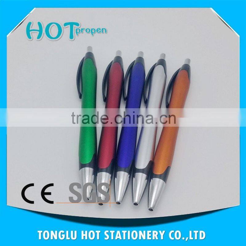 promotion click action plastic ball pen with black grip, spray paint barrel