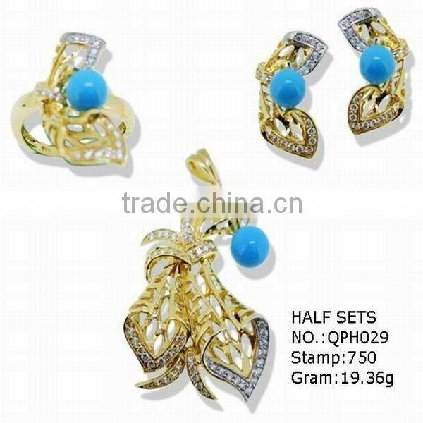 Real 18k solid gold jewelry set with pearl,QPH041