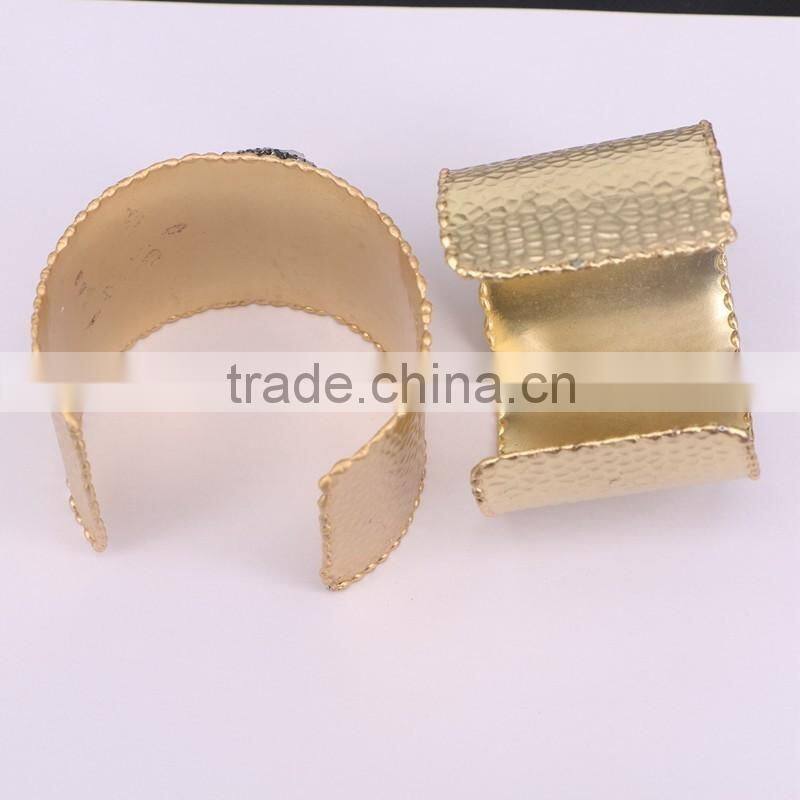 Gold Electroplated Brass Bangles, Natural Agate Quartz Stone Druzy Bangles in Adjustable Size