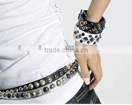 1 inch Plain Punk Wide Leather Bracelet with Rivets
