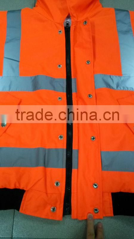 high visibility orange reflective safety bomber jacket