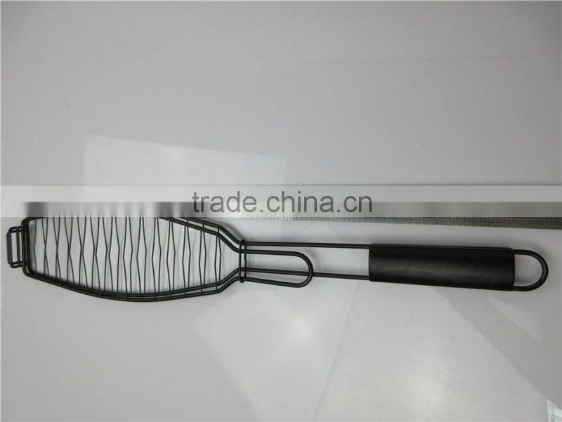 Non-Stick BBQ Fish Grill Basket with Wooden Handle