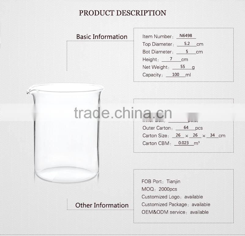 stemless 100ml china supplier hot sell borosil single wall measuring cup