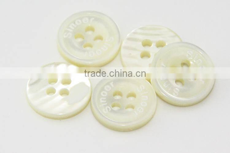 4 Holes 18L High Class Trocas Shell Shirt Buttons with Logo Engraved on in Off-white Color
