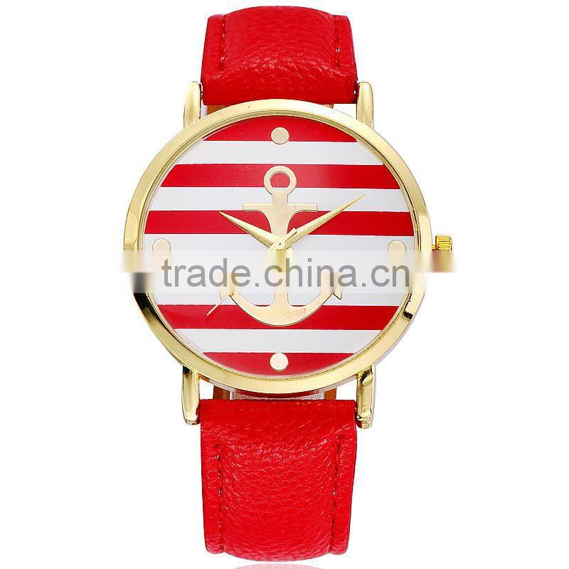 Mixed colors pu belt Geneva watch , anchor woman watch ,geneva woman watch