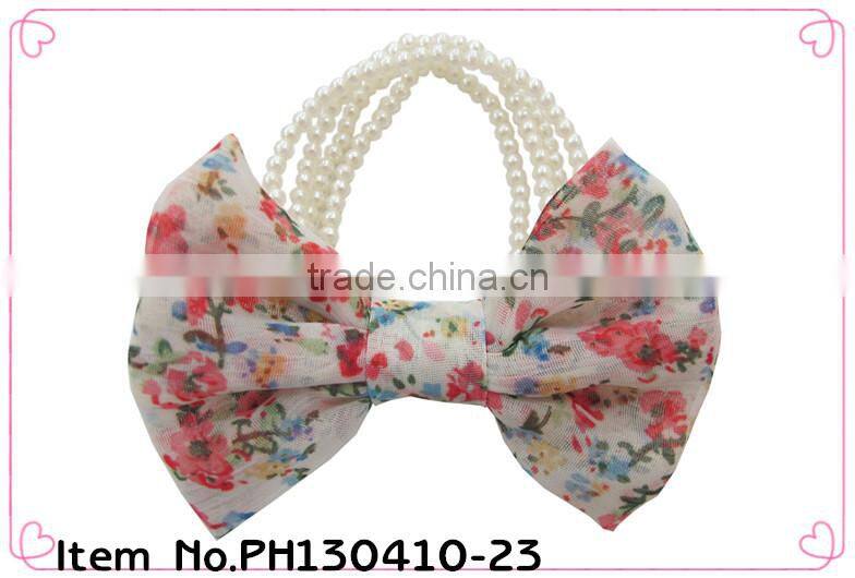 cute girls pink bowknot scrunchie with bow tie