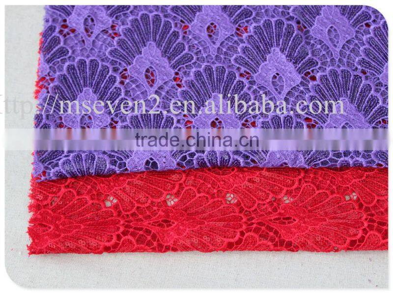 High quality polyester red/purple crochet swiss lace fabric with sequin