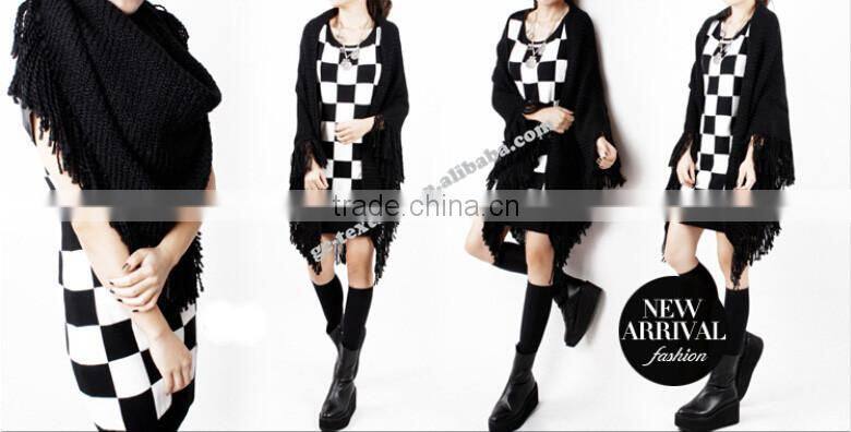 100% acrylic navy shawl/capelet with tassel for lady