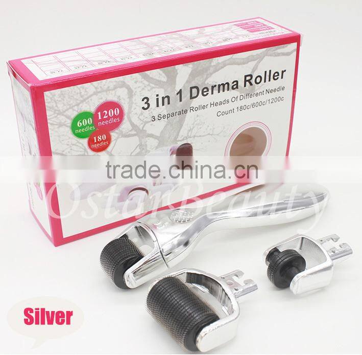 Derma Roller with Titanium needles 3 interchangeable heads 3 IN 1