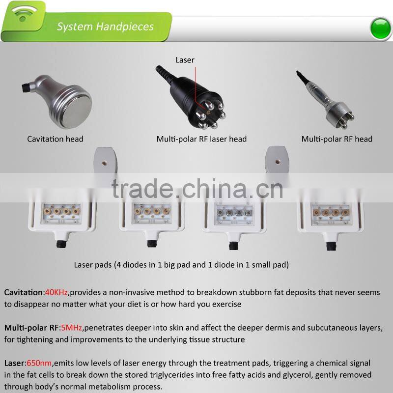 2015 Hot selling product for laser cavitation RF machine, laser&cavitation&multi-polar RF 3-in-1 system, 3 years warranty