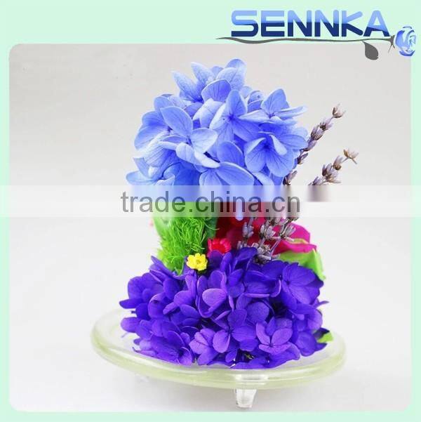 2016 Natural Preserved Fresh Flower in Hot Design High Transparency Pyrex Glass Dome with Base