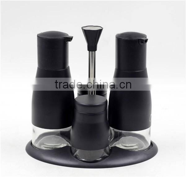 glass spice jar bottle set with plastic stand black cover