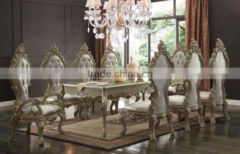European Royal Palace Solid Wood Hand Carved Long Dining table With Leather Dining Chair(MOQ=1 SET)