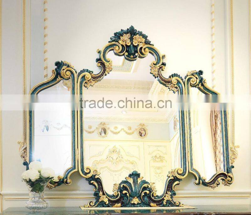 Neo-Classic French Style Peacock Green Bedroom Furniture Wooden Carving Dressing Table/ Antique Palace Dresser Makeup Table