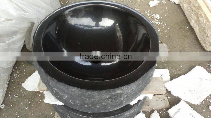 Black granite stone bathroom round sink