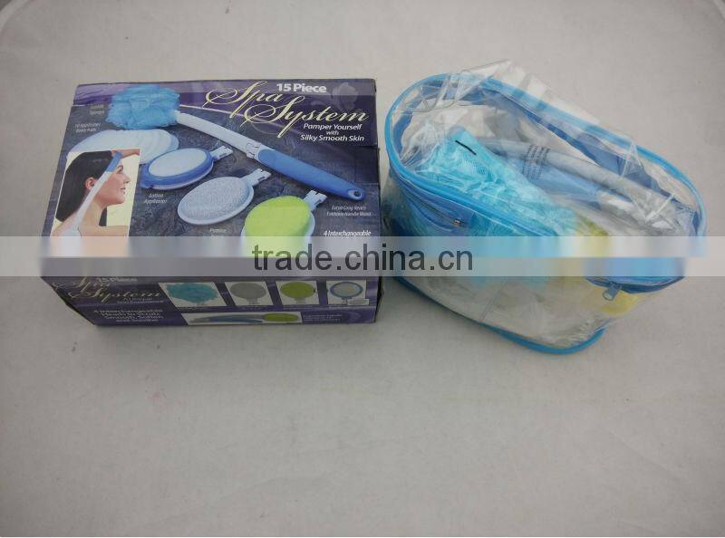 Long Handle Bath Brush/15 PC Body lotion applicator&spa set