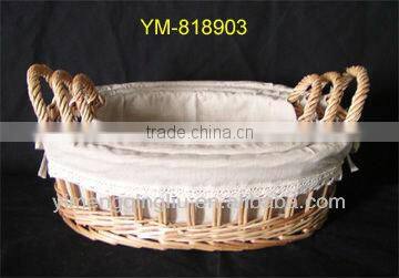 2016 Chinese popular S/4 canvas lined willow storage basket with flax lining