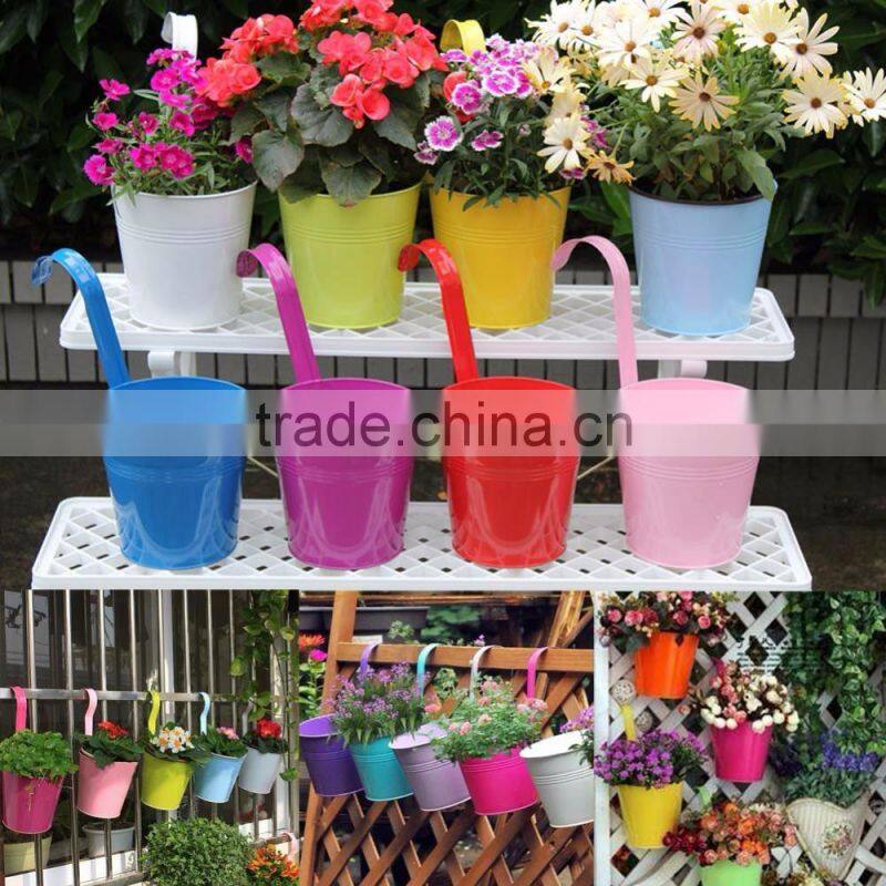 Metal indoor balcony hanging galvanized flower pot/ metal gardening plant pot