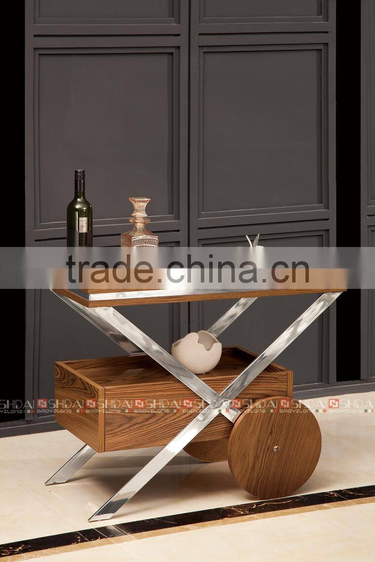 25"Tall Kitchen Trolley Cart Wood Rolling Dining Storage Stand Countertop Basket N6404-RE