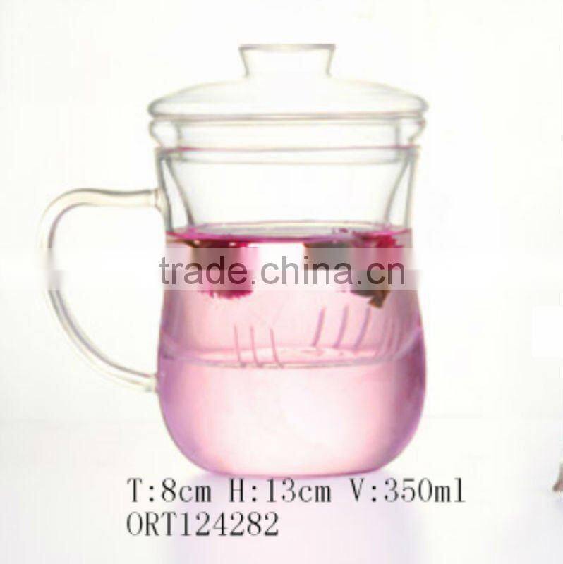 High quality clear double wall glass thermos cup with lid with hand