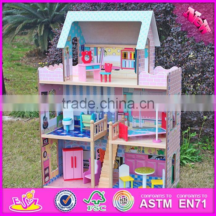 2017 New products lovely children wooden large dolls house W06A037